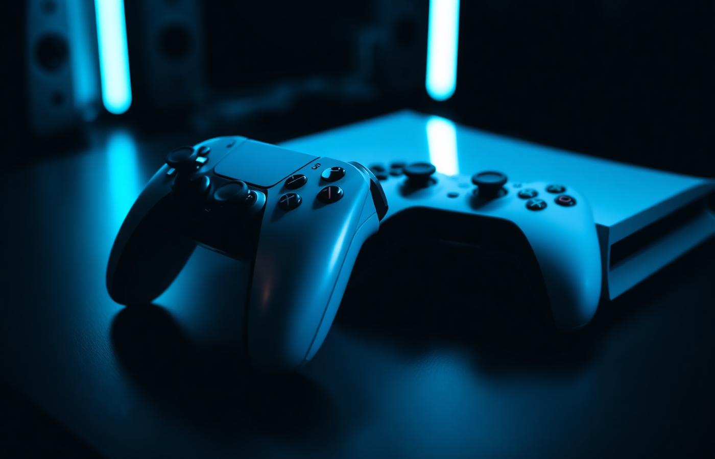 PlayStation 5 controllers met cyaan licht
